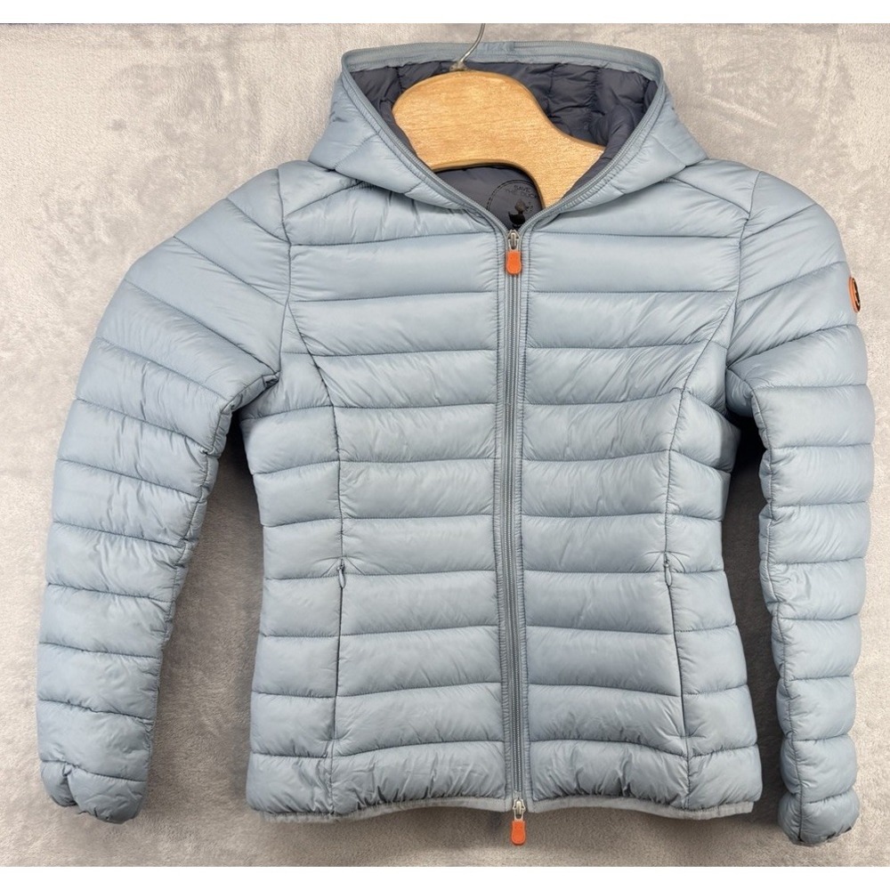 Save The Duck Ultra Light Hooded Puffer Light Blue Jacket Women's SIze 1 Small S